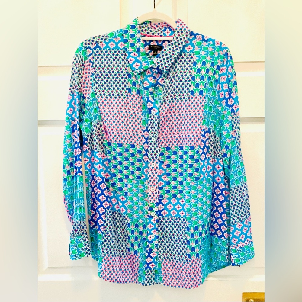 Talbots Multicolor Tulips Geometric Button Down Shirt SZ-X